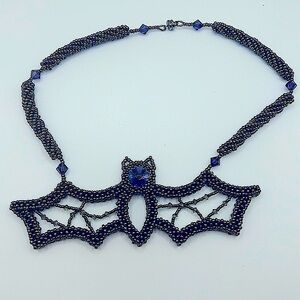 Halloween 🎃 One Of A Kind Bat 🦇 Necklace Beaded Choker Swarovski Crystal head